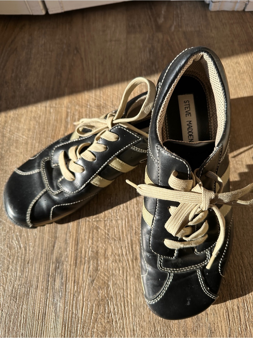 VTG 90s Steve Madden SPARTANN Leather Bowling Sneakers Black Tan 8.5 Rare